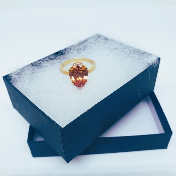 Simulated Orange-Yellow Pear Shaped Gemstone Ring Size 8 - Picture 7 of 10